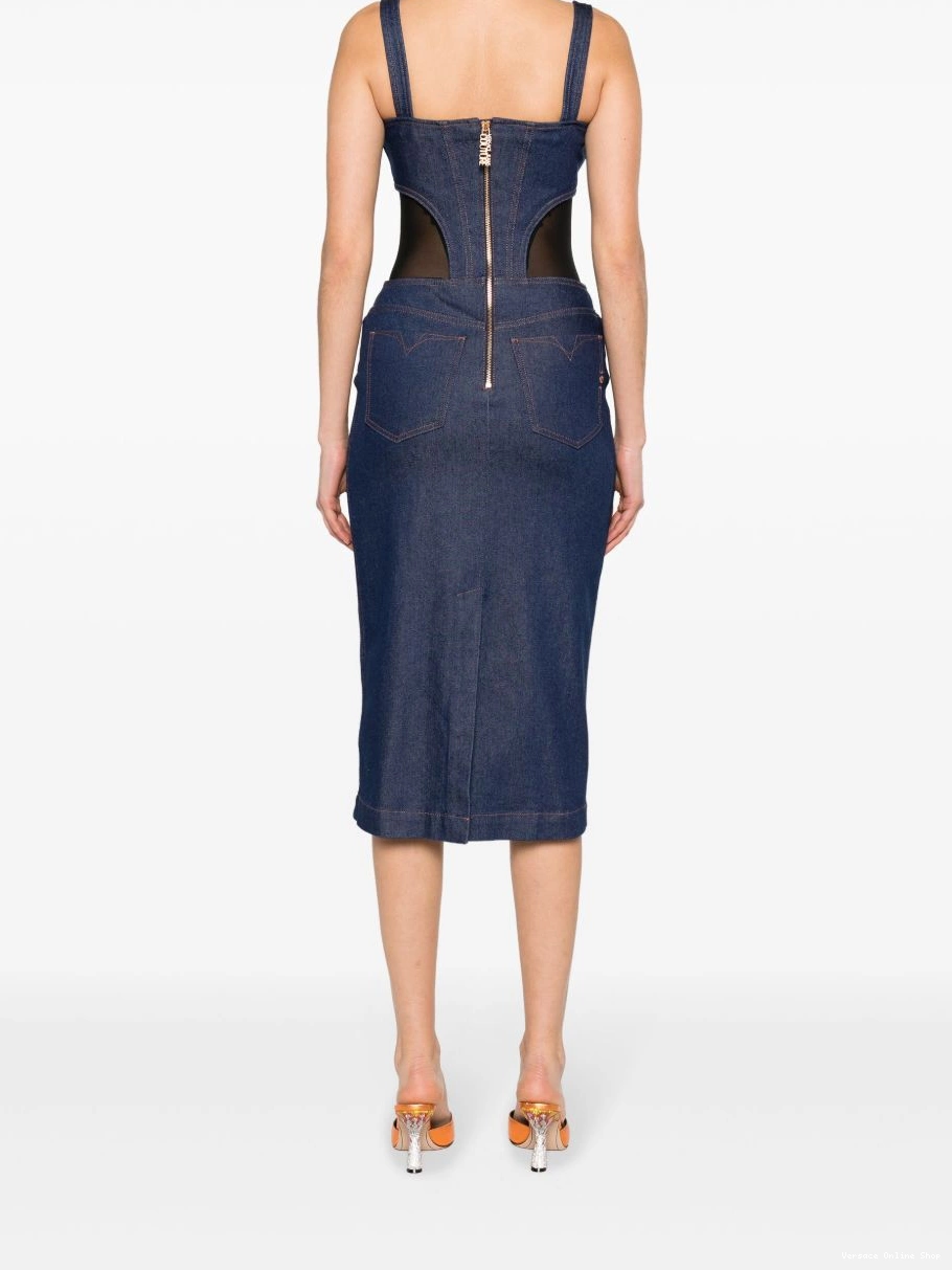 Cheap Versace Women dress Jeans buckle-straps denim Couture midi 0414